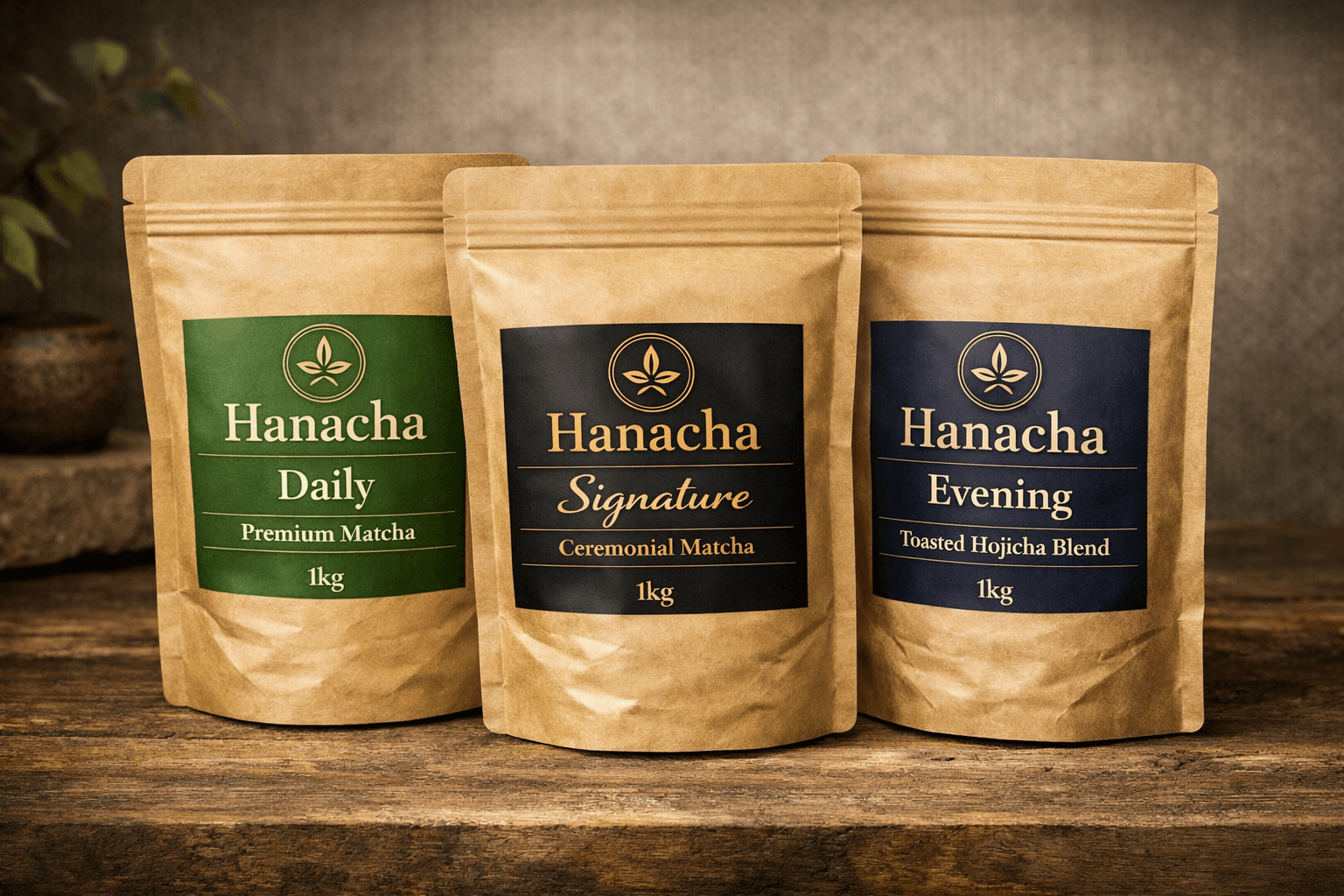 Hanacha wholesale pouches arranged as a small foodservice range